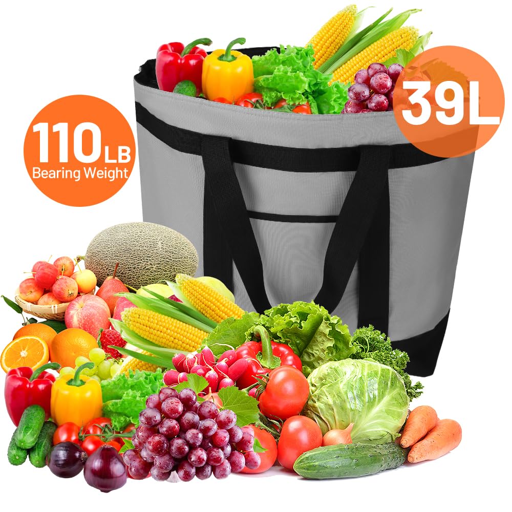 2PK Insulated Grocery Tote Bags, Large Reusable Cooler Bags with Zipper, Leakproof Thermal Shopping Bags for Food Delivery, Beach, Travel, Uber Eats & Picnic, Collapsible Personalized