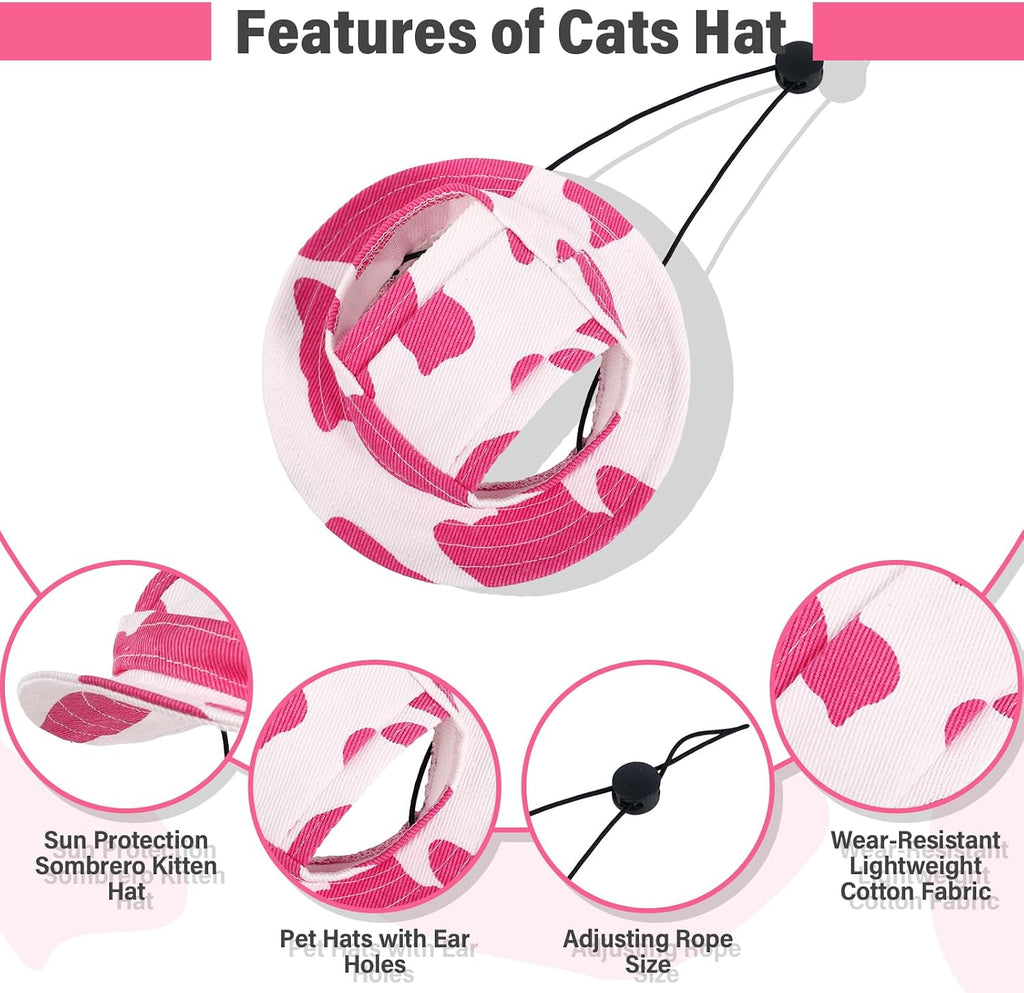 DENTRUN Cat Bucket Hat with Ear Hole, Cotton Birthday Bonnet for Small Pets