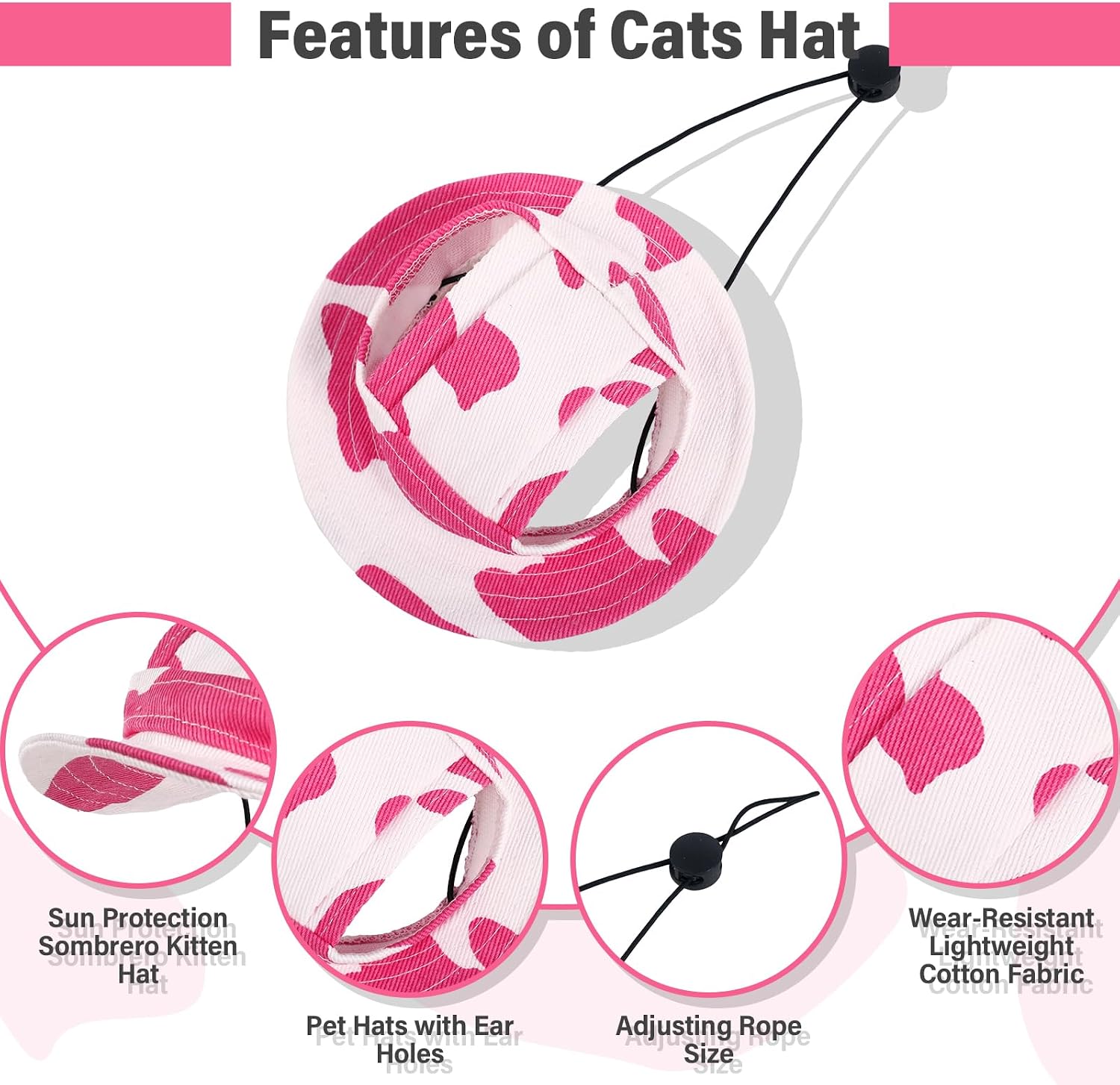 DENTRUN Cat Bucket Hat with Ear Hole, Cotton Birthday Bonnet for Small Pets