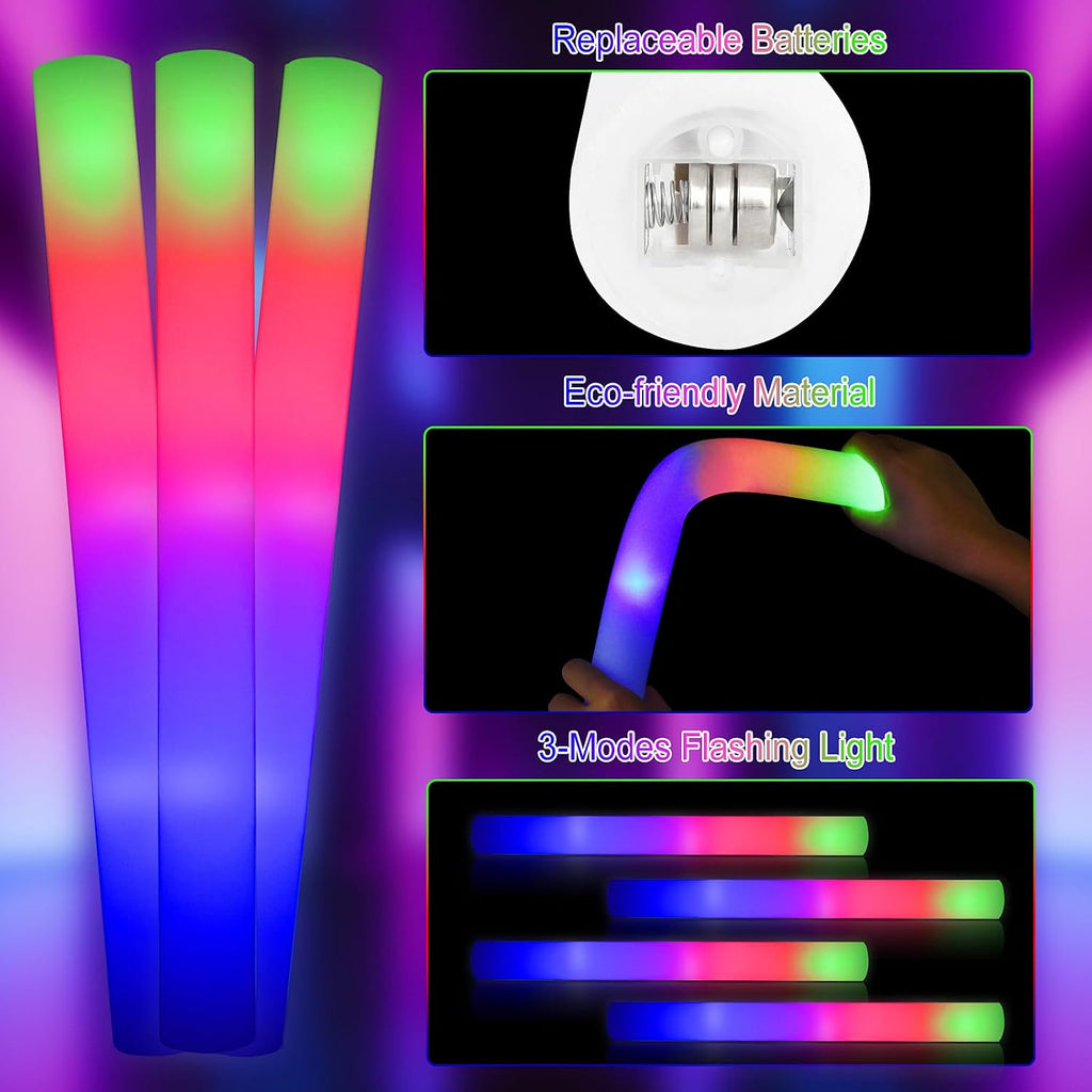 Taotuo 68PCS Foam Glow Stick Bulk,Light Sticks for Parties Bulk with 3 Modes Colorful Flashing,Glow in The Dark Party Supplies for Wedding Reception,Dance Floor,Holiday Party,Concert