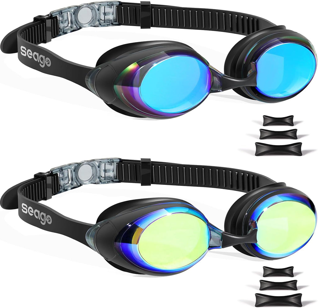 Seago Swim Goggles Adult Men Women Youth Junior 2 Pack Anti-Fog Flat Lens