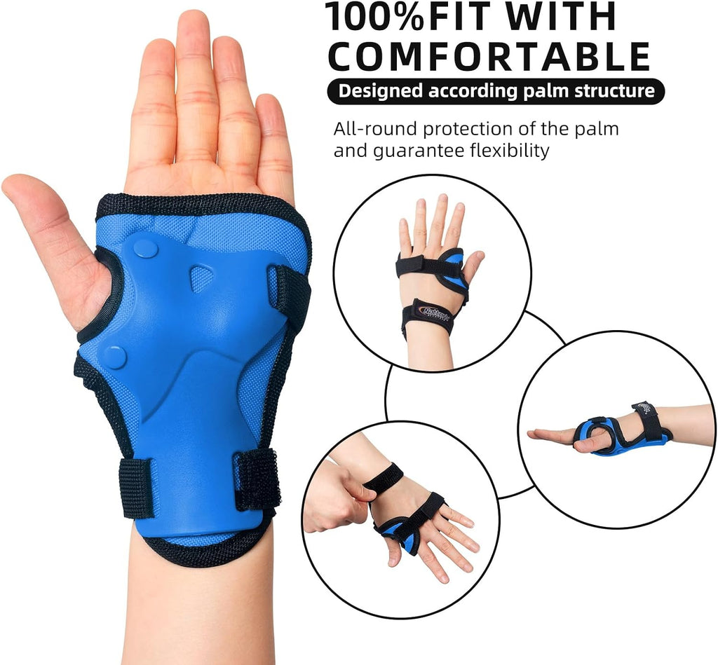 Nattork Knee Pads for Kids Youth Audlt，Knee and Elbow Pads with Wrist Guards 6 in 1 Protective Gear Set for Skateboard, Roller Skate, Inline Skates, Cycling and Scooter Boys Girls