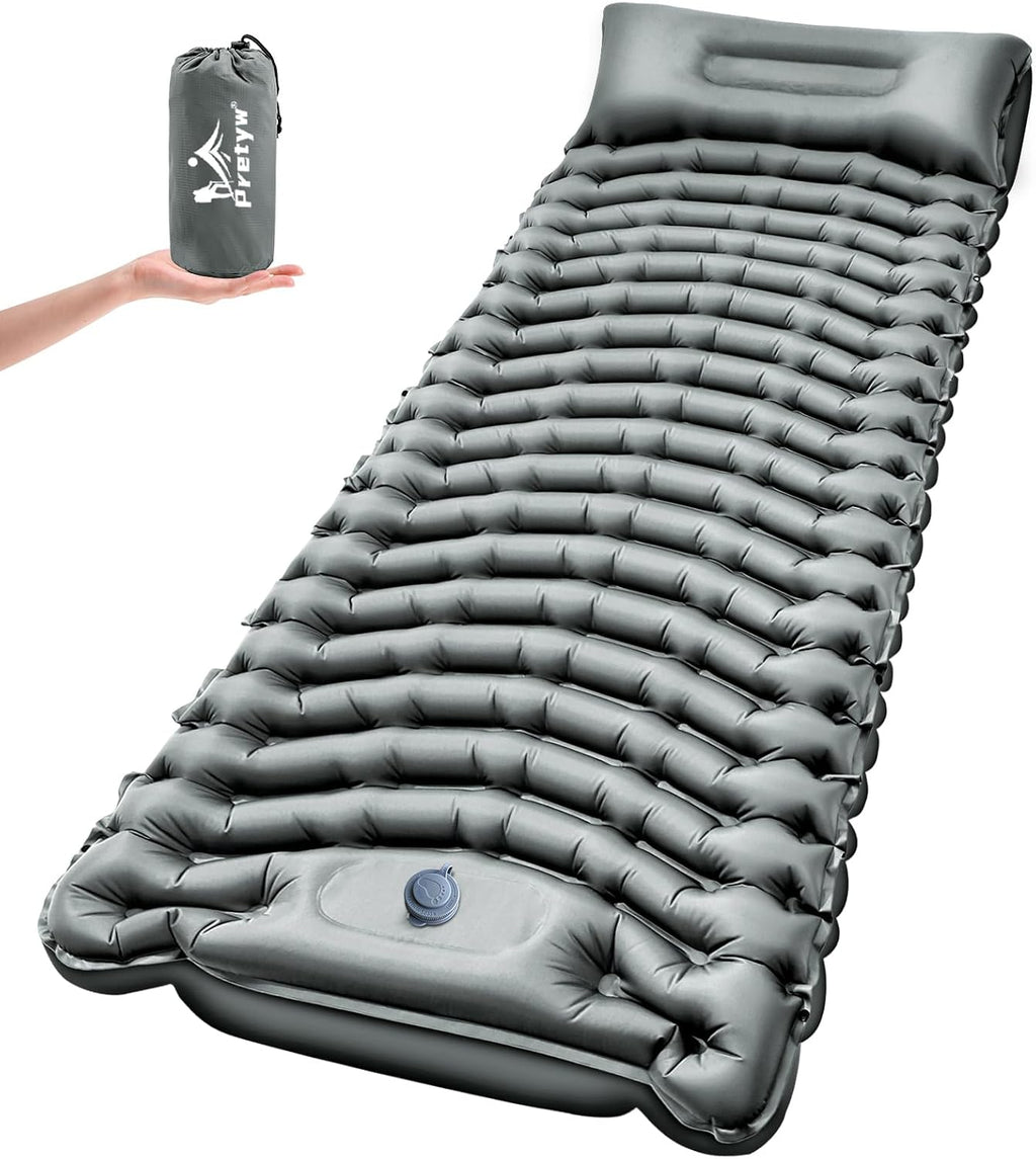 Ultralight Camping Sleeping Pad with Pillow & Built-in Foot Pump