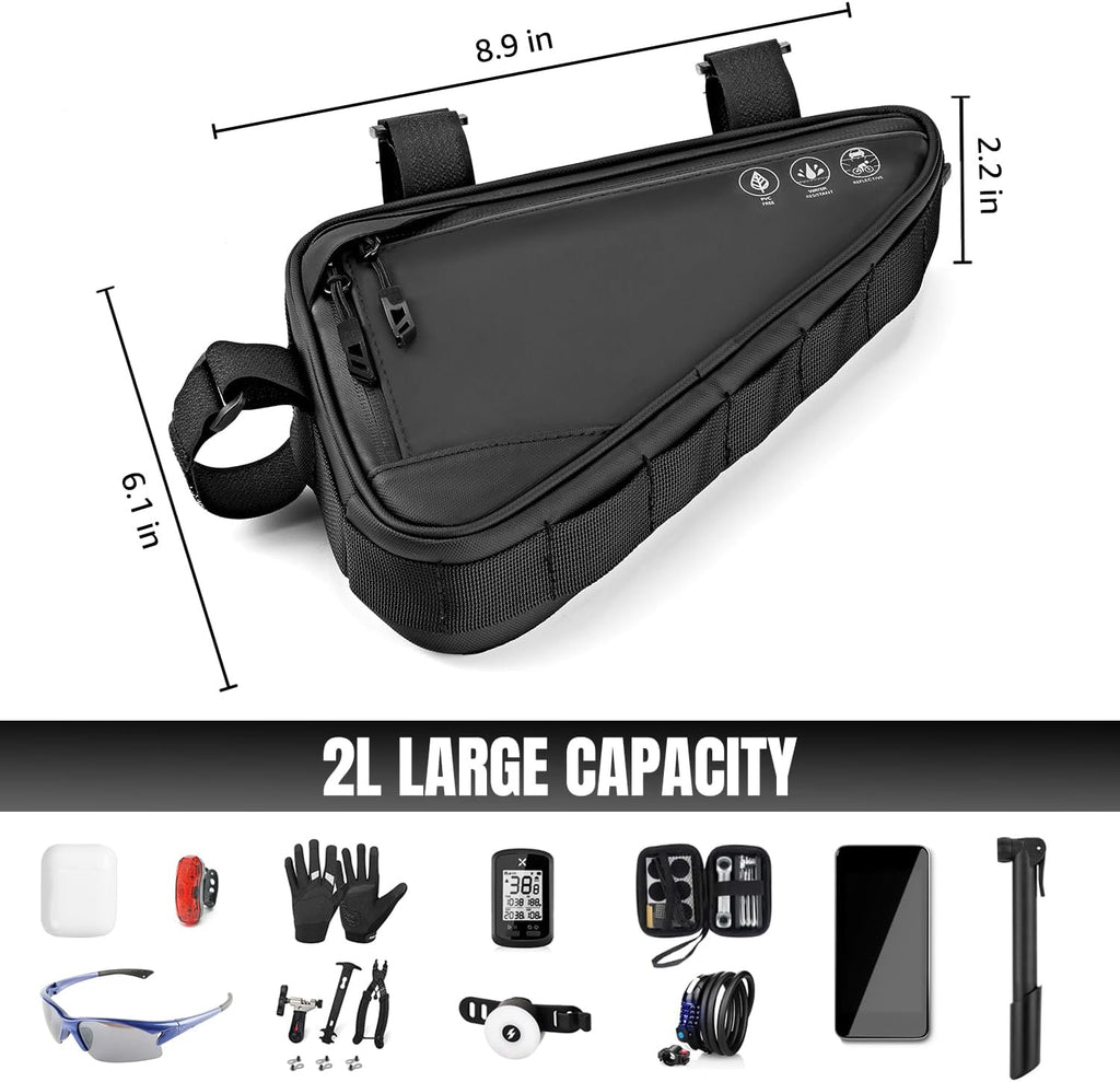 WOTOW Bike Frame Bag - Water-Resistant Reflective Triangle Storage Bag, 2L