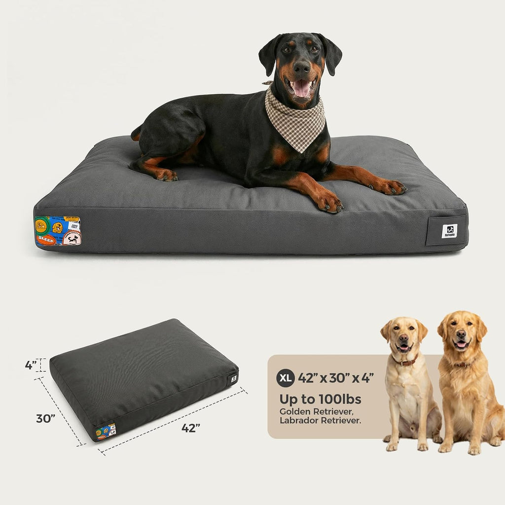 Sytopia 42 Inch Indestructible Dog Bed for Aggressive Chewers, Chew Proof Durable Outdoor Canvas Pet Crate Mat with Waterproof Washable Removable Cover, Indoor Patio Pet Pad for Crate, Dark Grey