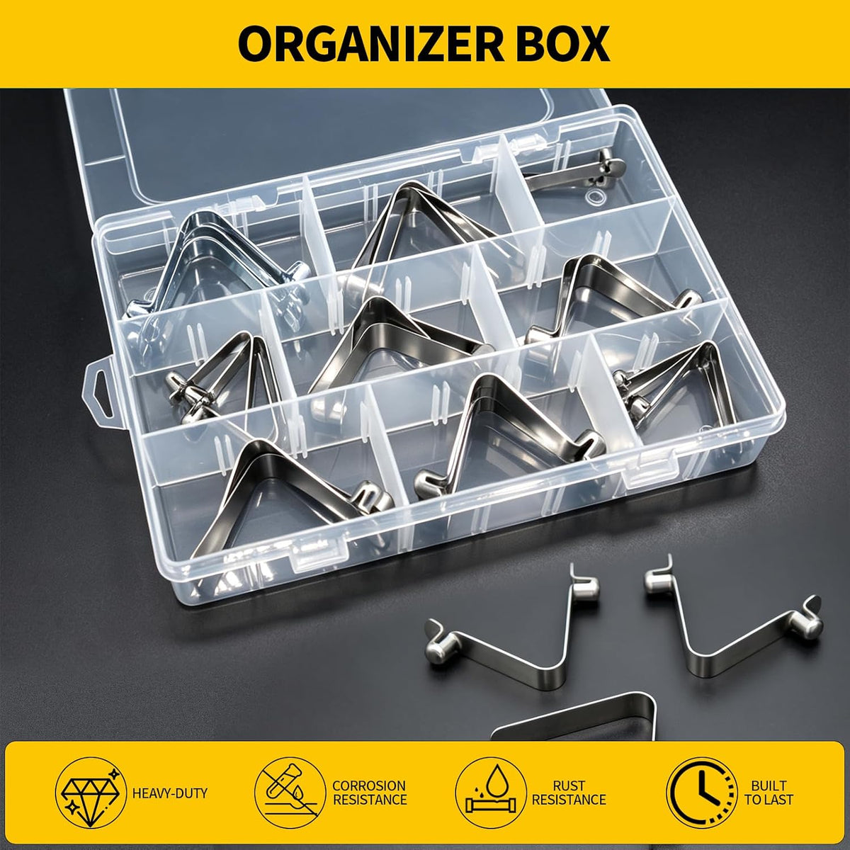 27Pcs Stainless Steel Push Button Spring Clips Assortment Set W Plastic Case, Tent Pole Clip Locking Tube Pin for Camping Kayak Paddle Umbrella