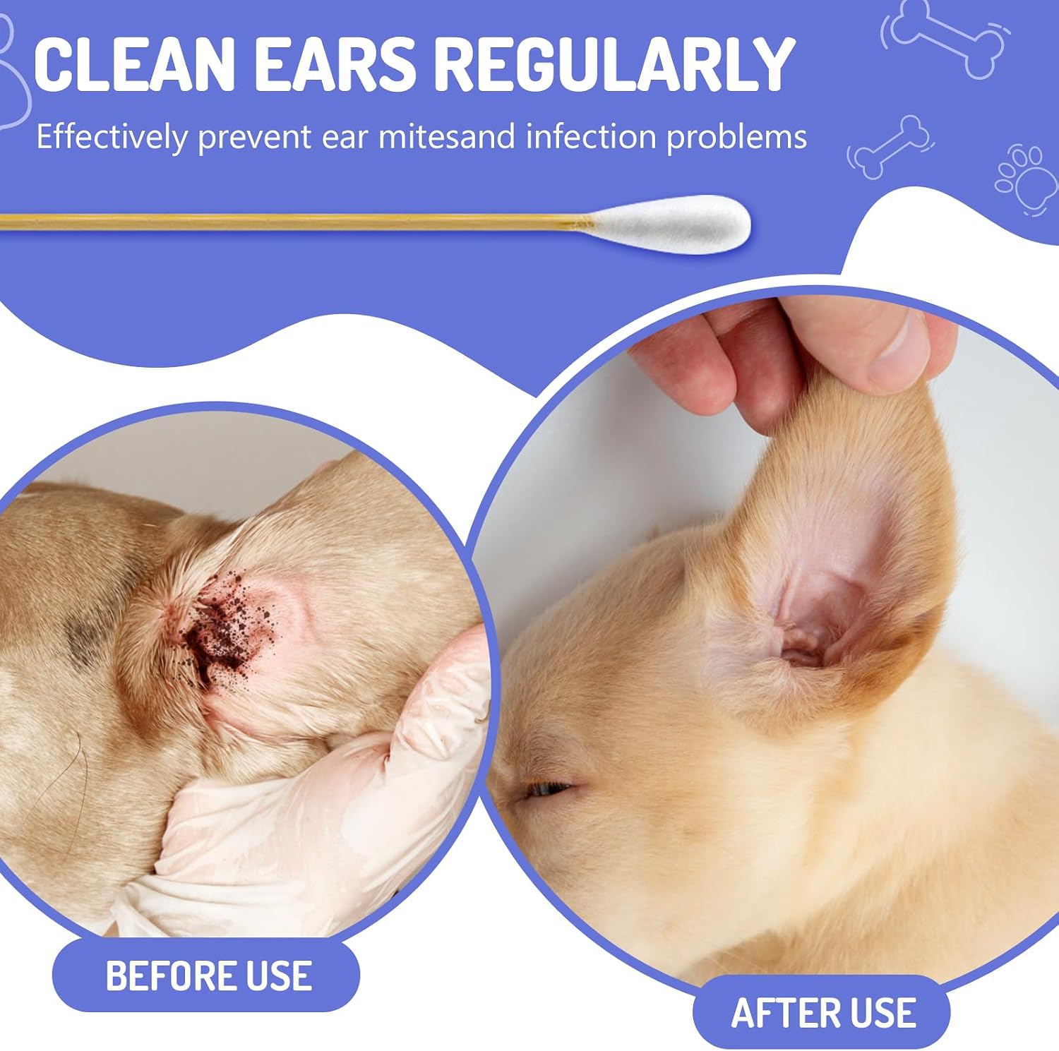 200PCS Large Cotton Swabs in Storage Box, 6 Inch Dog Ear Swabs