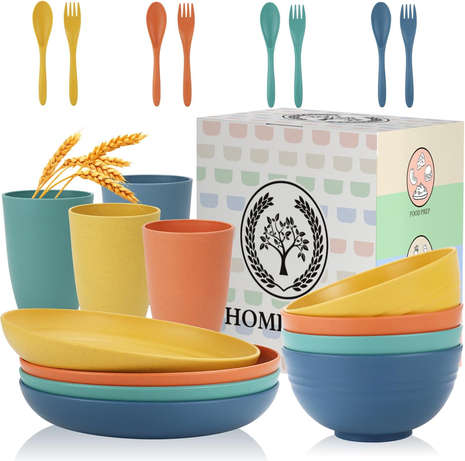 Homienly Wheat Straw Plates and Bowls Sets Unbreakable Dinnerware Set 20 PCS Dish Set for Camping, Party, Picnic Microwave and Dishwasher Safe Kitchen Dinner Set Apartment Essentials (Multicolor)