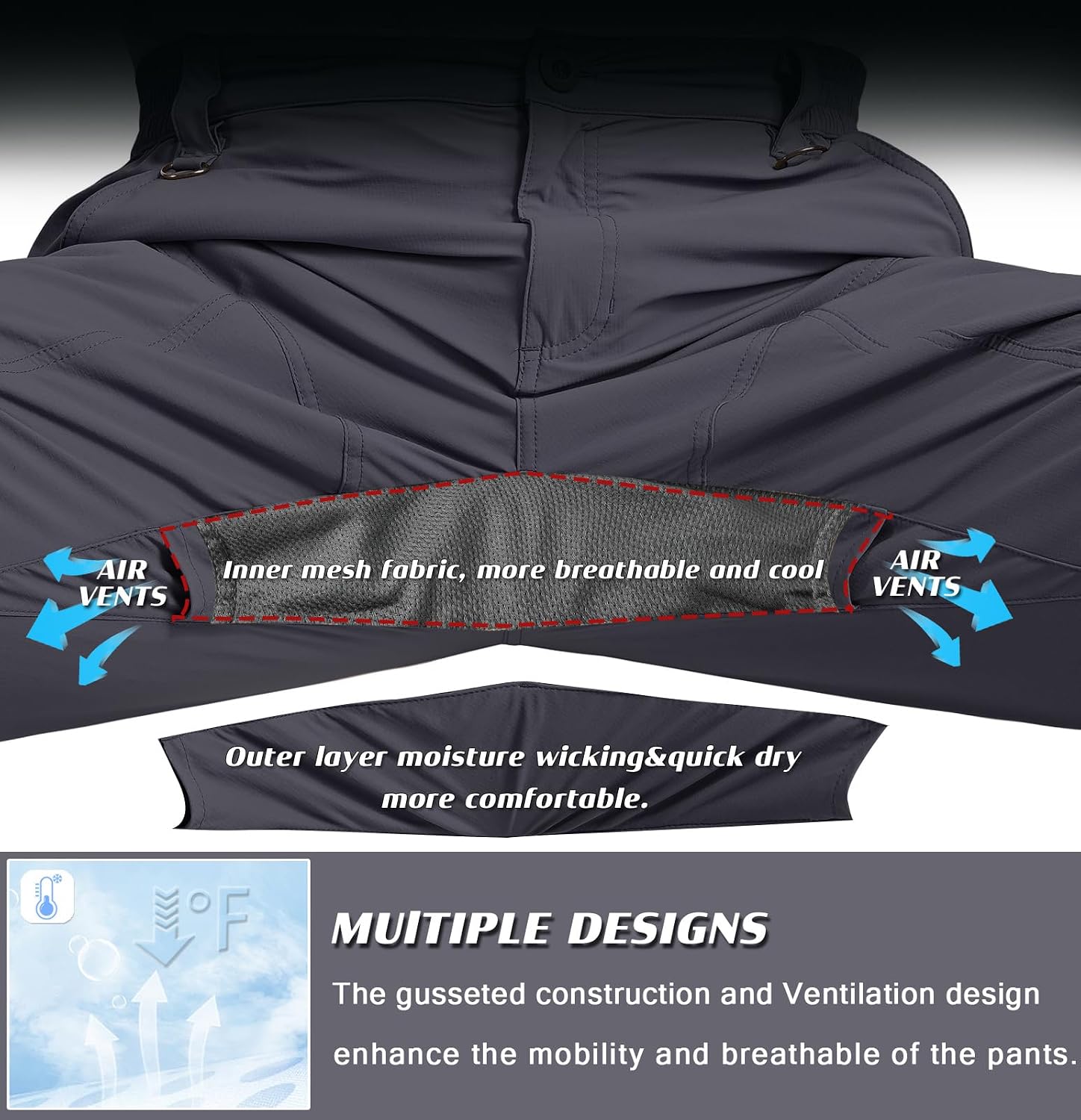 SPOSULEI Mens Lightweight Cargo Hiking Outdoor Quick Dry Work Tactical Pants 6 Pockets Water Resistant Fishing Travel Pants