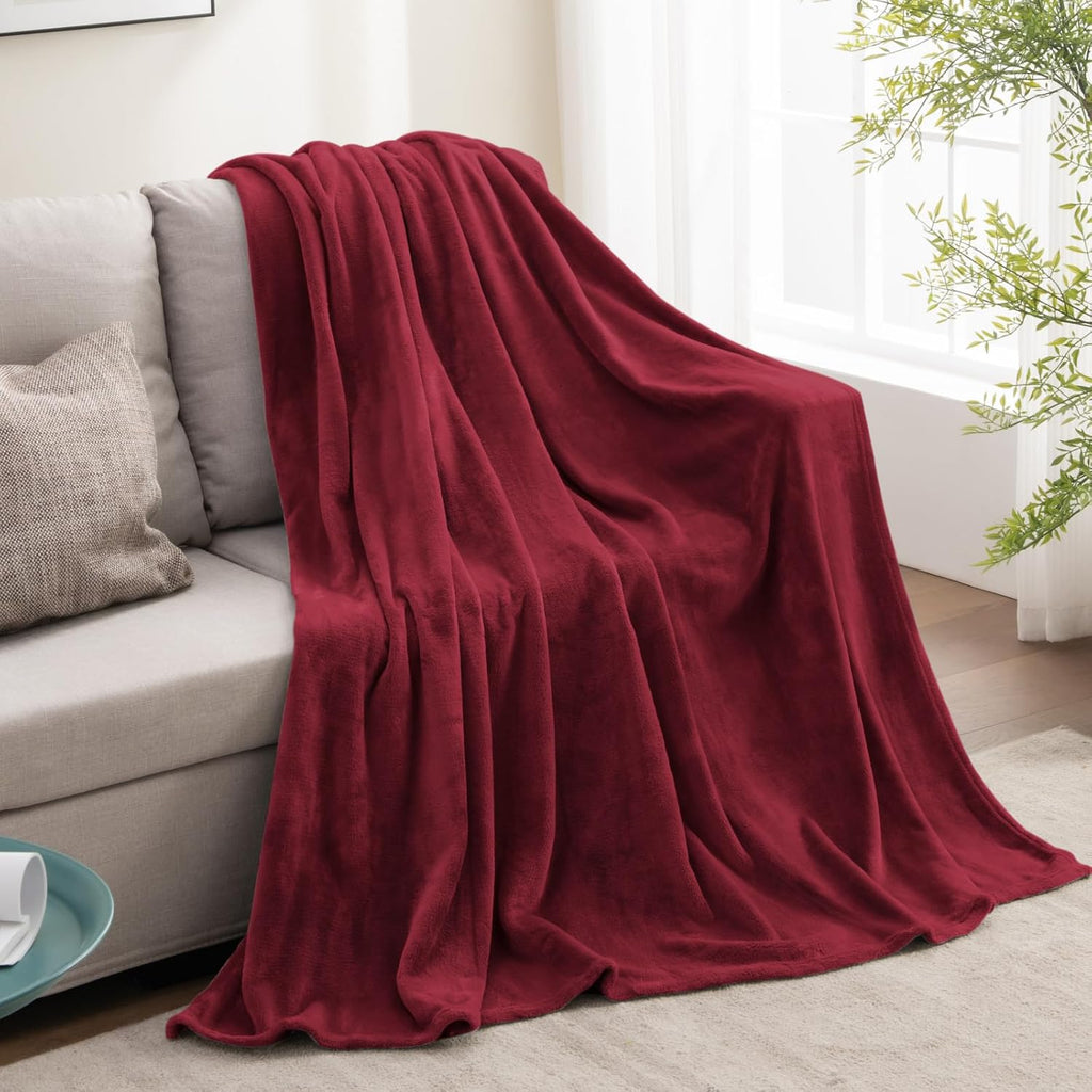 BEDELITE Fleece Blanket Soft Plush Throw for Couch Burgundy 50"x60"
