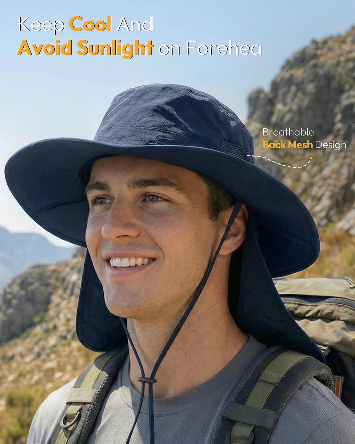 Sun Hats for Men Wide Brim Bucket Hat with Neck Flap for Fishing & Hiking Mens Sun Hat for UV Protection