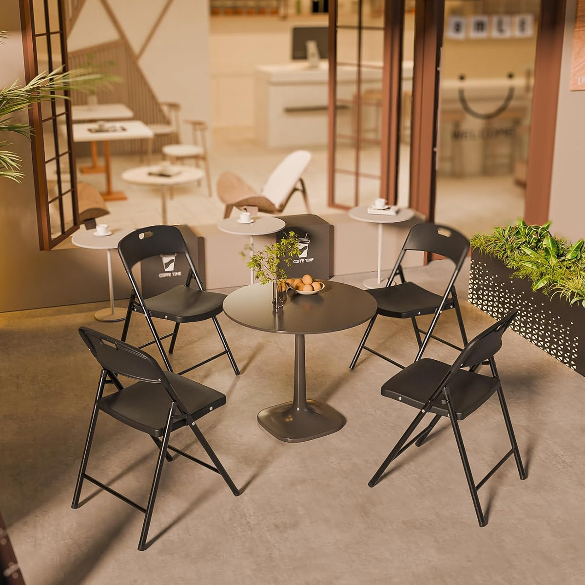 Bonnlo 10-Pack Black Plastic Folding Chairs, Portable Seat with Sturdy Steel Frame for Indoor &amp; Outdoor Use, Perfect for Banquet, Party, Wedding, Office, and Camping