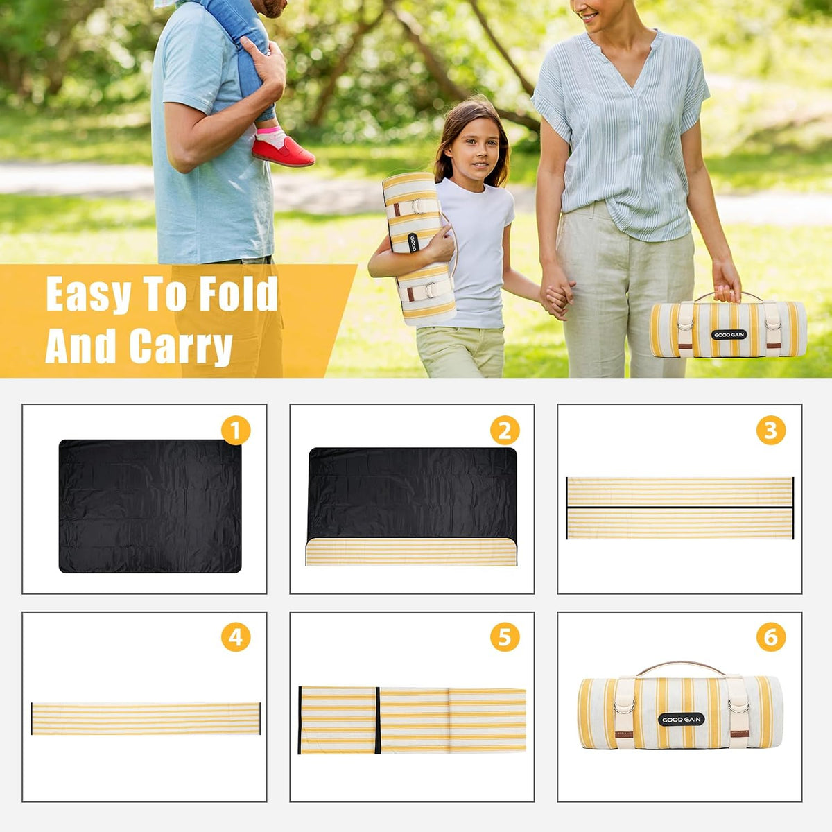 G GOOD GAIN Waterproof Picnic Blankets Outdoor Machine Wash, Bumblebee