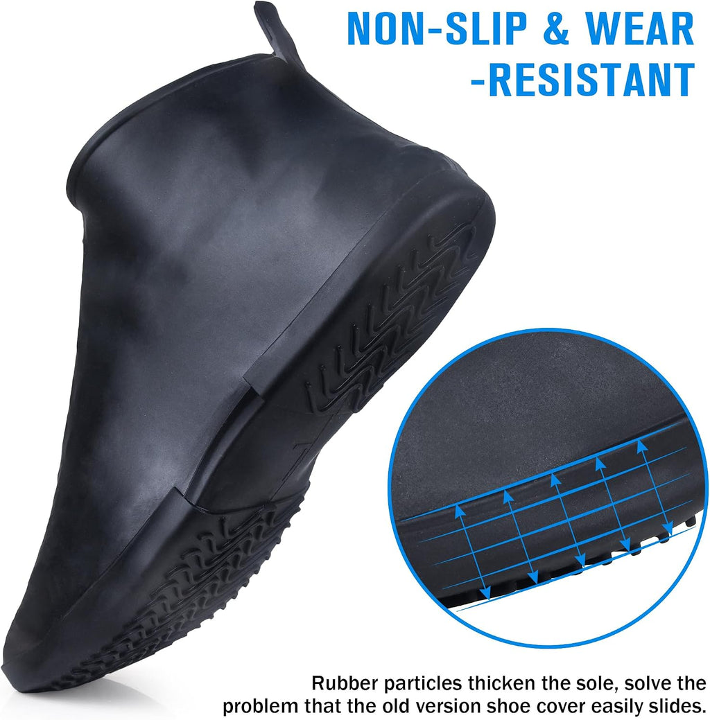 Waterproof Shoe Covers Slip-Resistant Overshoes Newly Upgraded and Latest Model for Men Women, Reusable Rain Boots for Outdoor, Cycling, Hiking, Work (Black, L (Women 8-10.5, Men 7-10))
