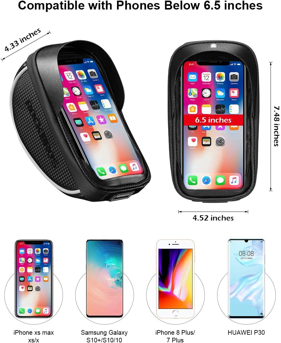 ROCKBROS Bike Phone Mount Bag, Waterproof Handlebar Bag for Cycling