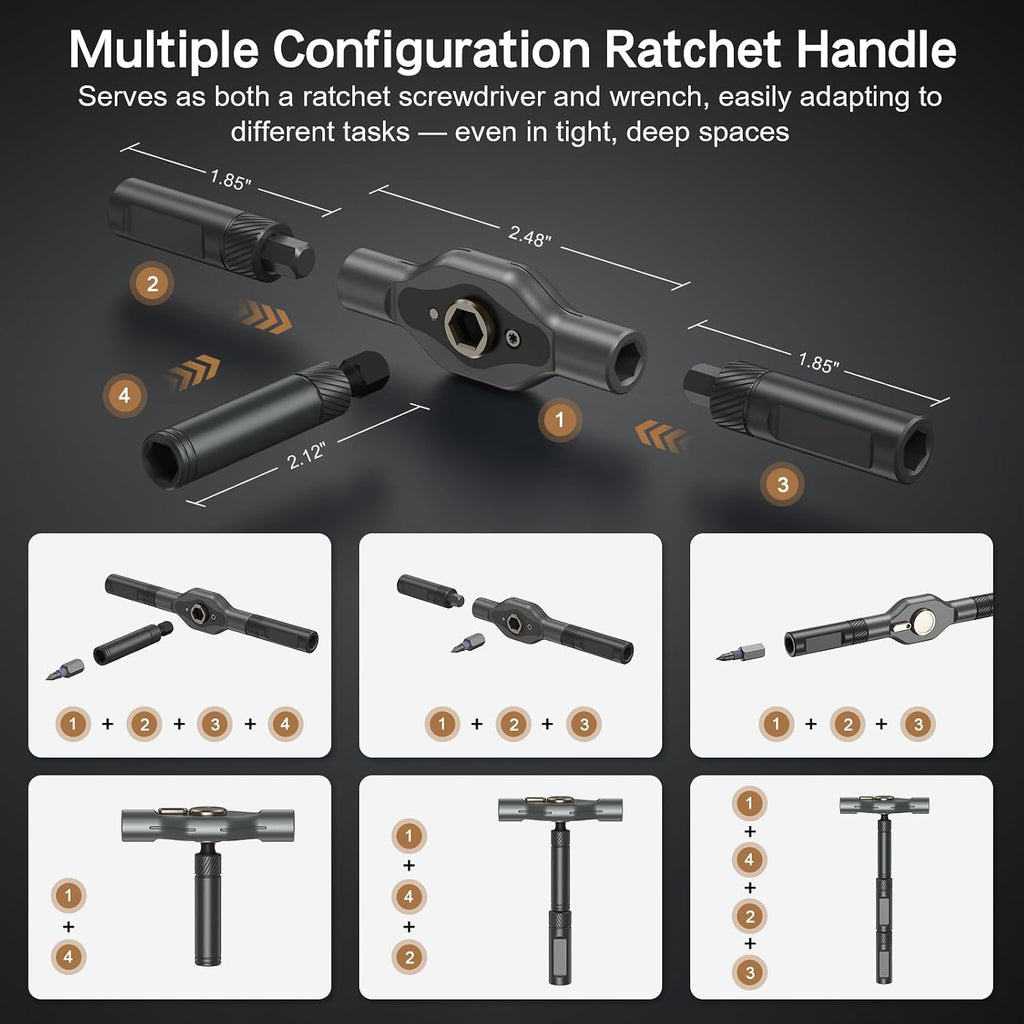 Bomivoi 42 in 1 Magnetic Screwdriver Set, Ratchet Screwdriver Set with S2 Steel Bits, Detachable Handle, Multi Bit Repair Tool Kit for Home, Furniture, Electronics, Computer, Bicycle Repair, DIY
