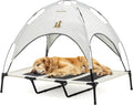 GRANDTIES Cooling Elevated Dog Bed with Canopy – XL Portable Pet Cot for Outdoor & Indoor Use – Waterproof Removable Shade, Breathable Mesh, Slip-Resistant Feet, Easy Assembly – Ivory White