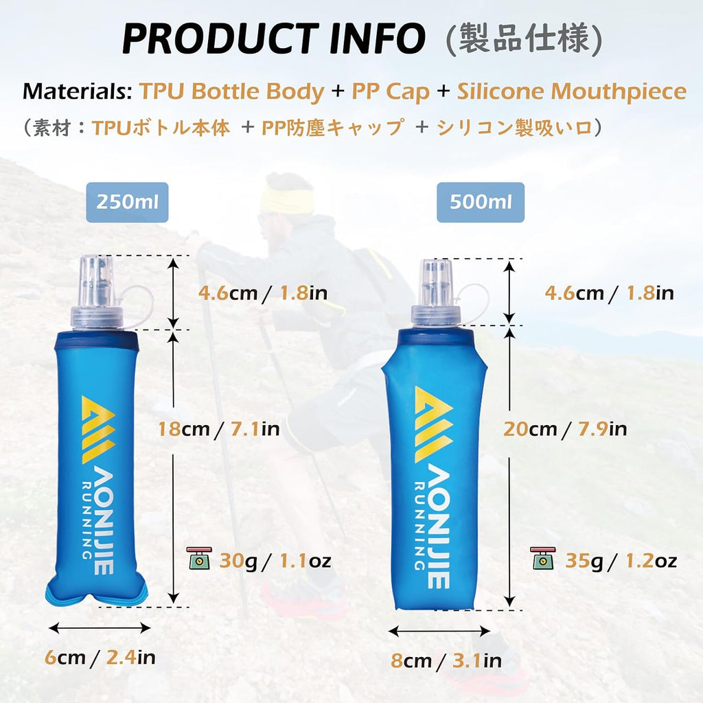 TRIWONDER Soft Flask Collapsible Water Bottles Running Bottle BPA-Free Foldable Handheld Runner Water Flask for Hydration Pack Marathon Hiking Cycling Climbing Travel (01# 500ml - Pack of 2)