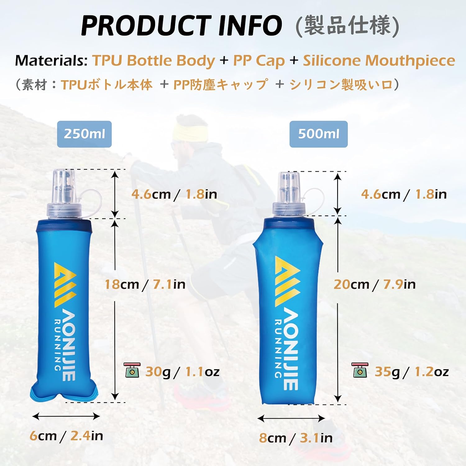 TRIWONDER Soft Flask Collapsible Water Bottles Running Bottle BPA-Free Foldable Handheld Runner Water Flask for Hydration Pack Marathon Hiking Cycling Climbing Travel (01# 500ml - Pack of 2)