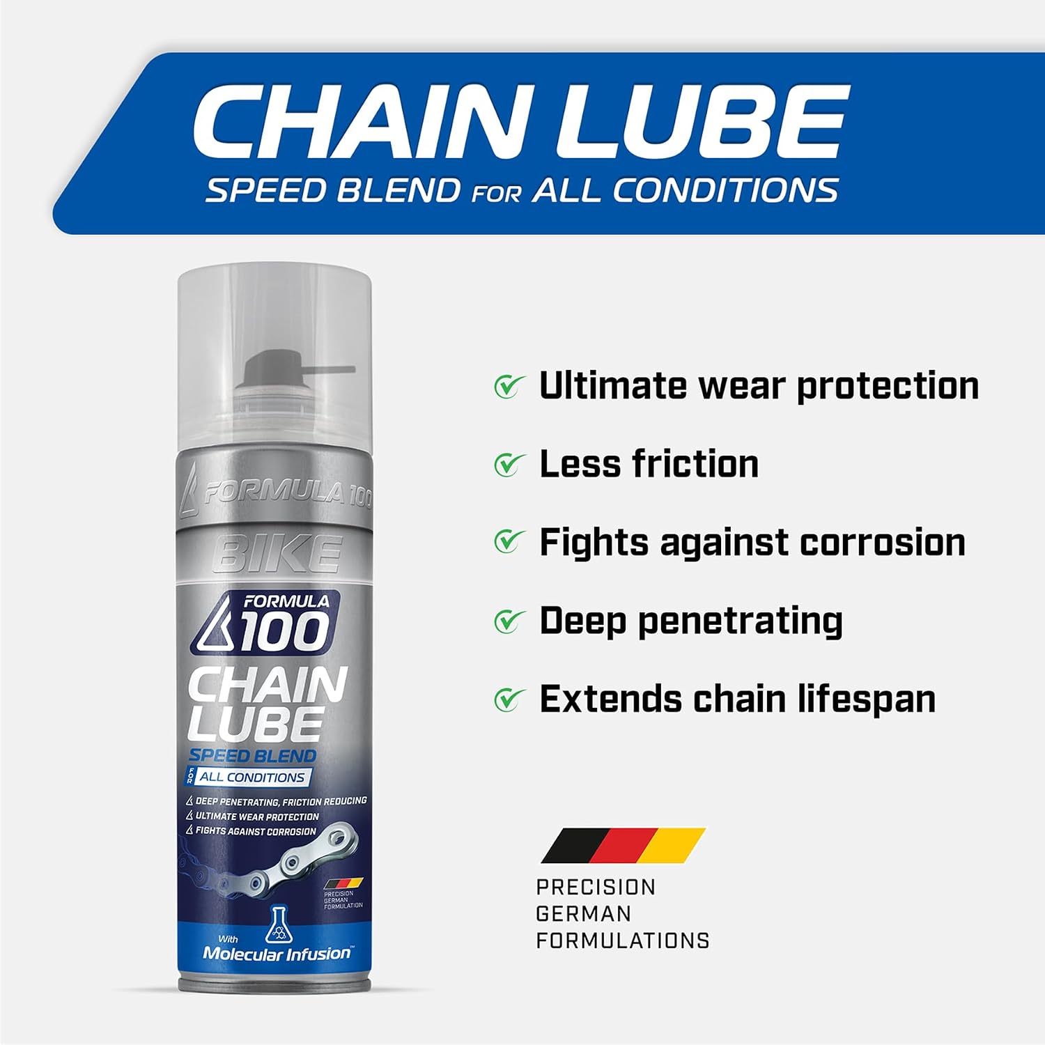 All Conditions Bike Chain Lube – All-Weather Lubricant Bicycles & Electric Bikes – Protects Against Wear, Reduces Friction, Fights Corrosion – 300ml Aerosol (10.14 oz)