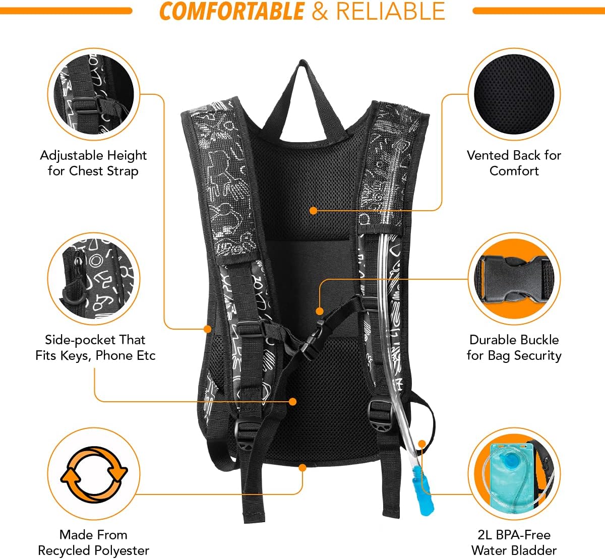 Vibe Festival Gear Rave Hydration Pack Backpack with 2L Water Bladder for Women Men – Festival Hydropack, Hydro Pack, Leak Proof, Lightweight – Teens, Party, Hiking, Running, Outdoor Sports