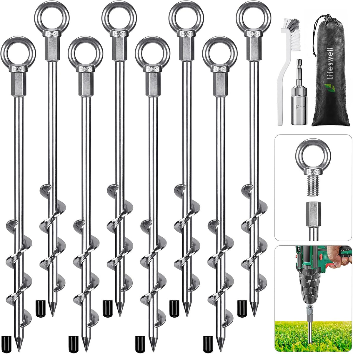 12" Tent Stakes, Heavy Duty Ground Anchor Kit, 4 Pack