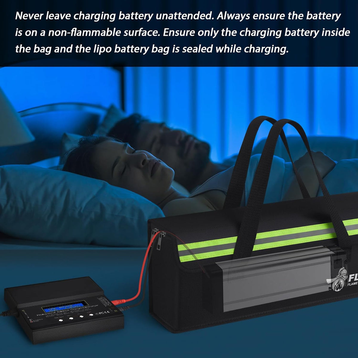 FLASLD 2-Pack E-Bike Battery Bag Fireproof Safe Charging Bag Explosionproof Lipo Battery Bag Large Capatity for Storage Charging (16 x 4.3 x 5in)