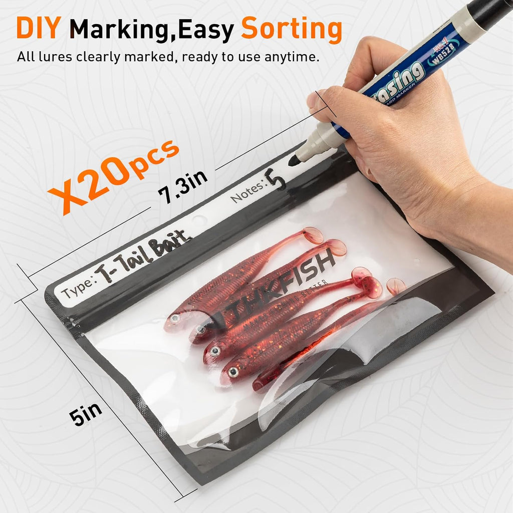 THKFISH Fishing Bag for Soft Plastic Bait Storage With 20PCS Bait Bags