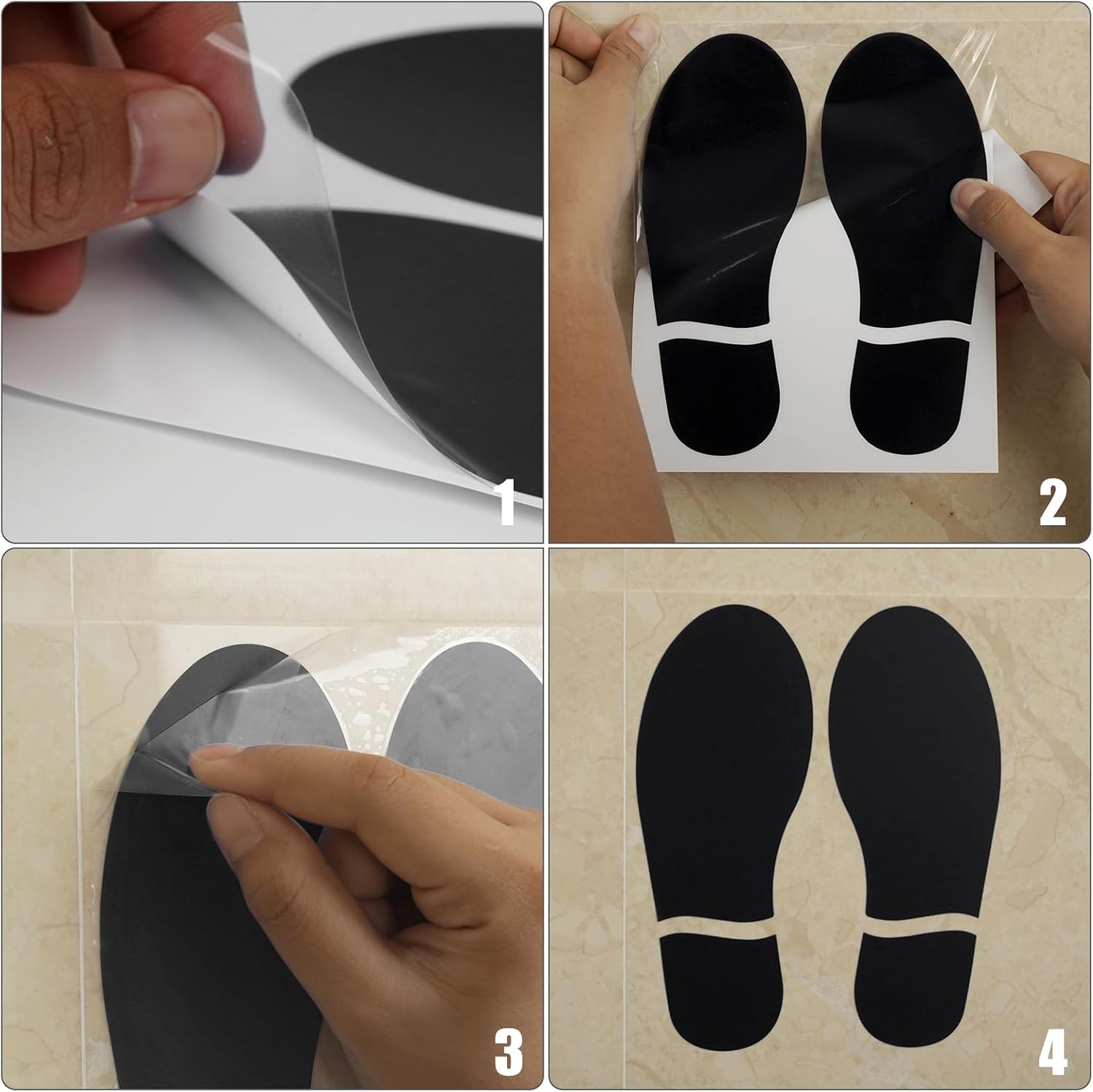 20 Pairs Black Footprint Stickers 3×7 in Classroom Floor Line Up