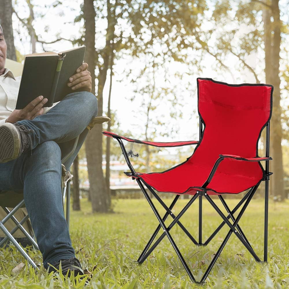 Camping Folding Chair,Portable Folding Chair with Arm Rest Cup Holder and Carrying and Storage Bag for Outdoor, Camp, Indoor, Patio, Supports 330lbs (Red, Modern)