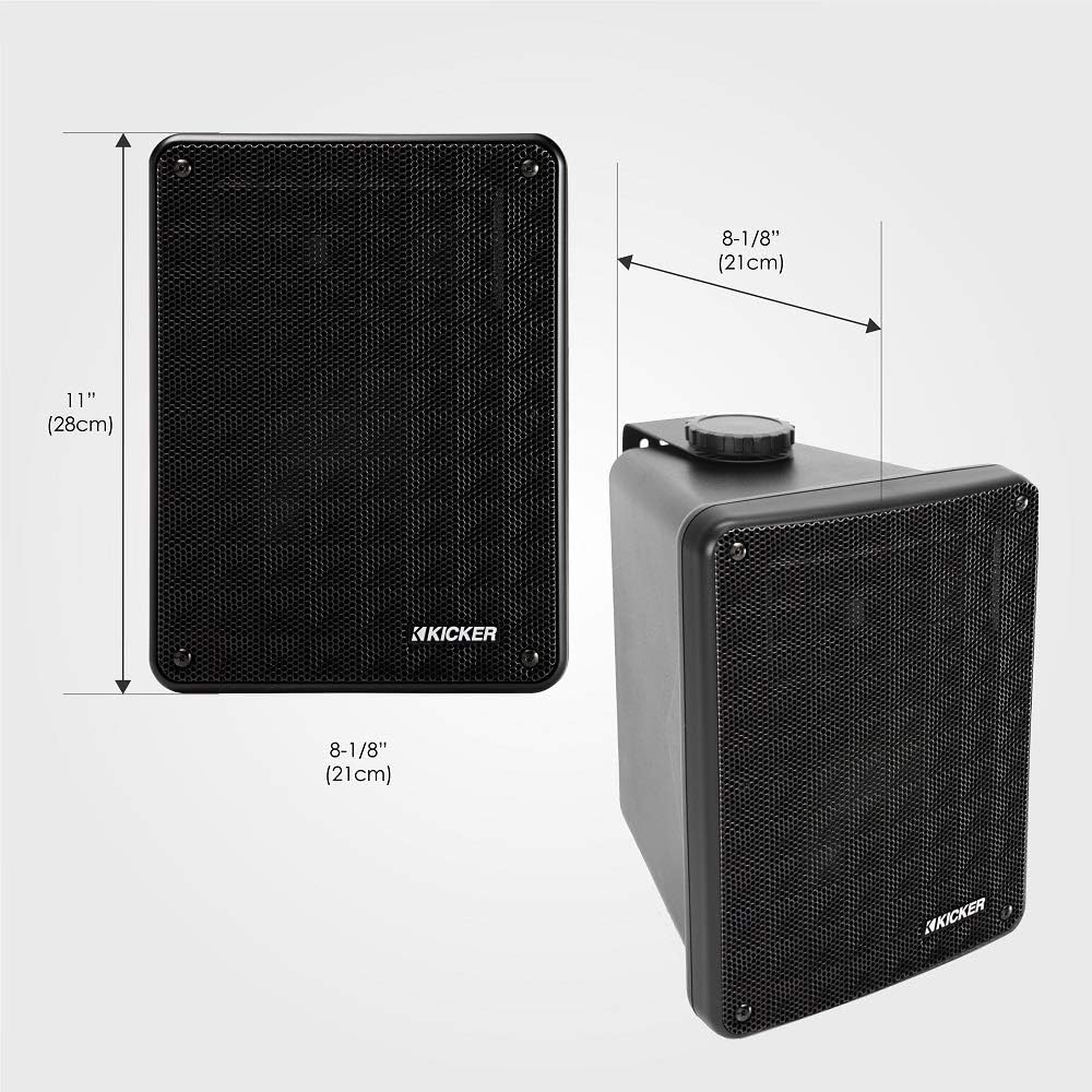 KICKER KB6B 2-Way Full Range Indoor Outdoor Speakers (Pair) Weatherproof Speakers for Patio Garage Poolside in-Home, 6.5 inch woofer, 2x5 inch Horn Tweeter Black
