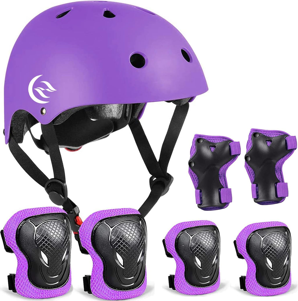 Kids Bike Helmet Skateboard Knee Pads - Kids Helmet Elbow Pads Wrist Guards Adjustable for 5~15yrs Girl Boy Kids Protective Gear Set for Sport Cycling Bike Roller Skating Scooter