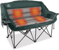 Heated Double Camping Chairs,3 Heat Levels Padded Portable Loveseat w/Wine Glass Holder,Cup Holder,Heating Outdoor Camp Couch Support 600 Lbs,Dark Green,Battery NOT Included
