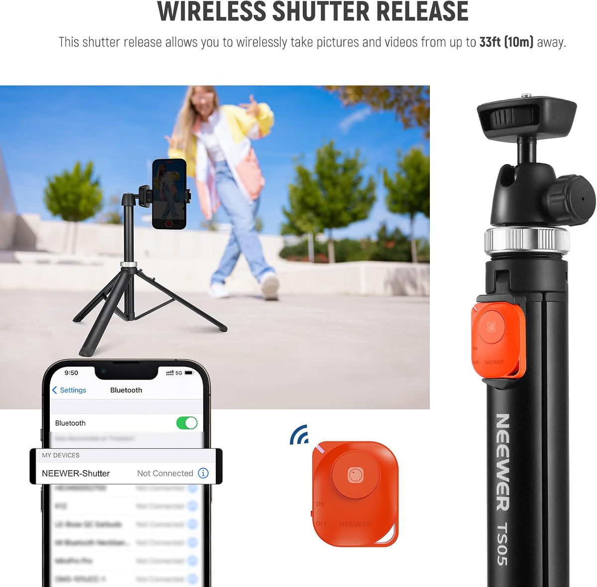 NEEWER Tripod for Cell Phone & Camera with Remote & Phone Holder, TS05