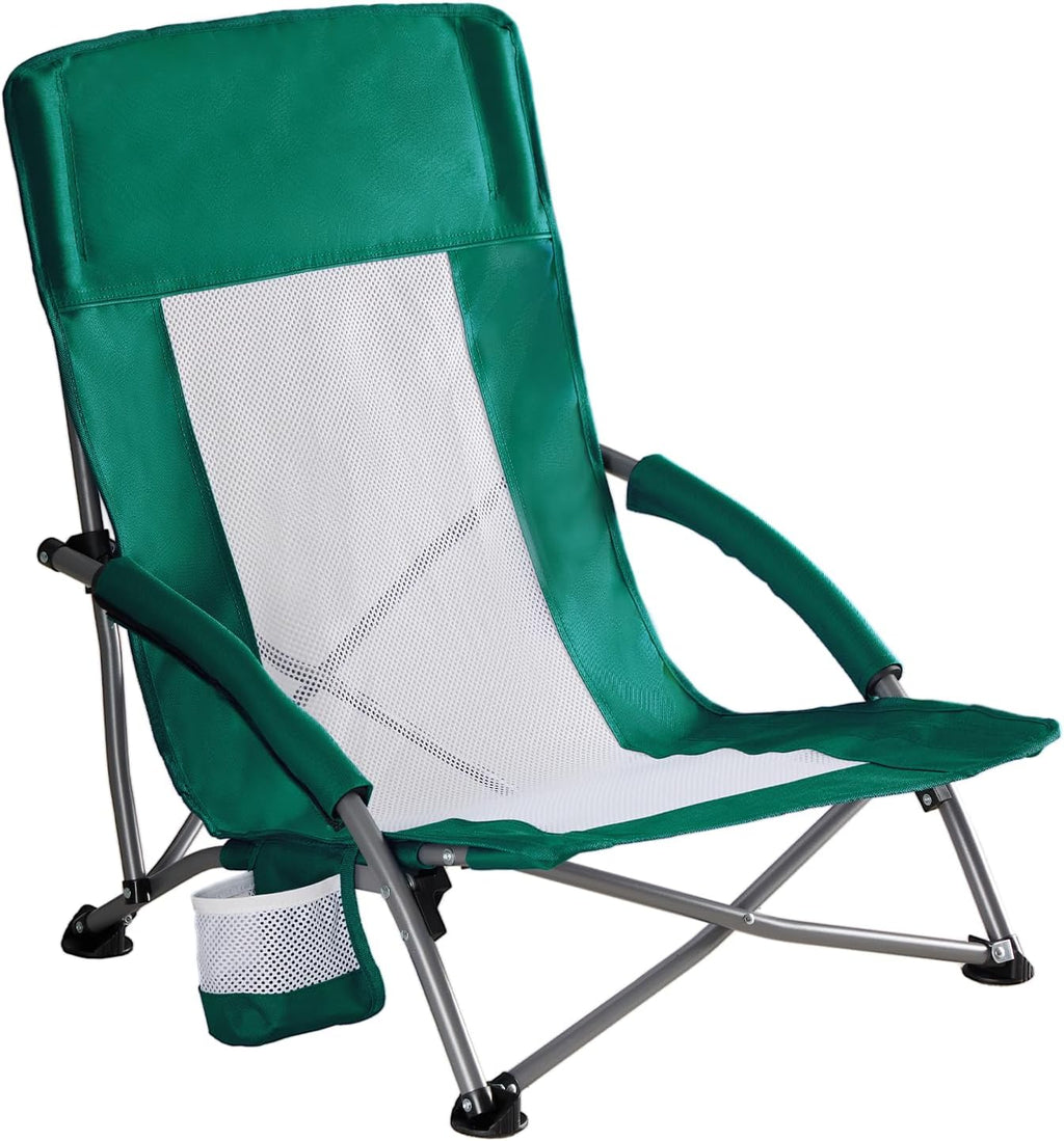 NEWBULIG Low Beach Chair, Folding Camping Chairs, Green