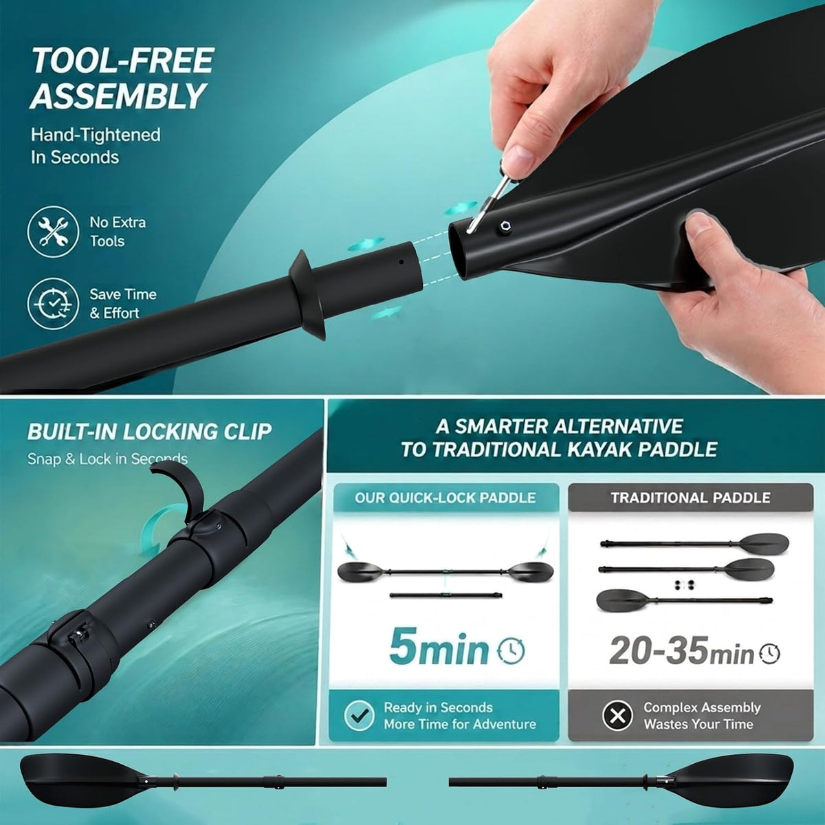 Youth Kayak Paddle,4 Piece Kayak Oar with Waterproof Storage Bag Wide Blade Adjustable Kayak Paddle Teens Beginners Kayaking Canoeing Fishing Boating Lake River Ocean.