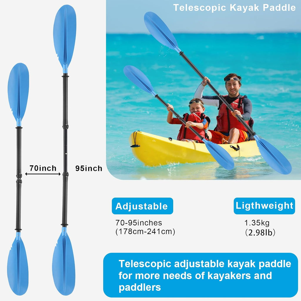 Kayak Paddle, 70" to 95" Canoe Paddle Telescoping Adjustable for Boat Oars Fishing Adults with Kayak Paddles Leash with Kayak Paddles Leash Steel Material Blue