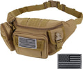 Tactical Fanny Packs, Military Waist Bag Utility Hip Belt Bags for Hiking Climbing Fishing Cycling Hunting with U.S Patch (Tan)