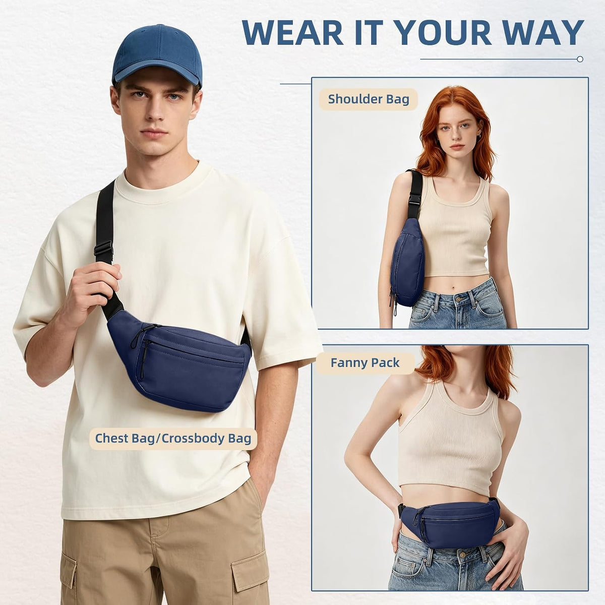 ZOORON Fanny Packs for Women Men Crossbody Waist Pack Bag Running Belt