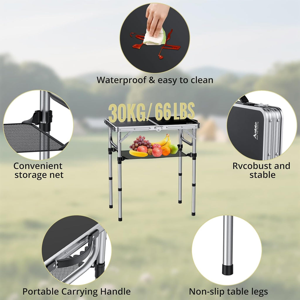 Anbte 2ft Folding Camping Table, 23"x 16" Small Folding Table Portable