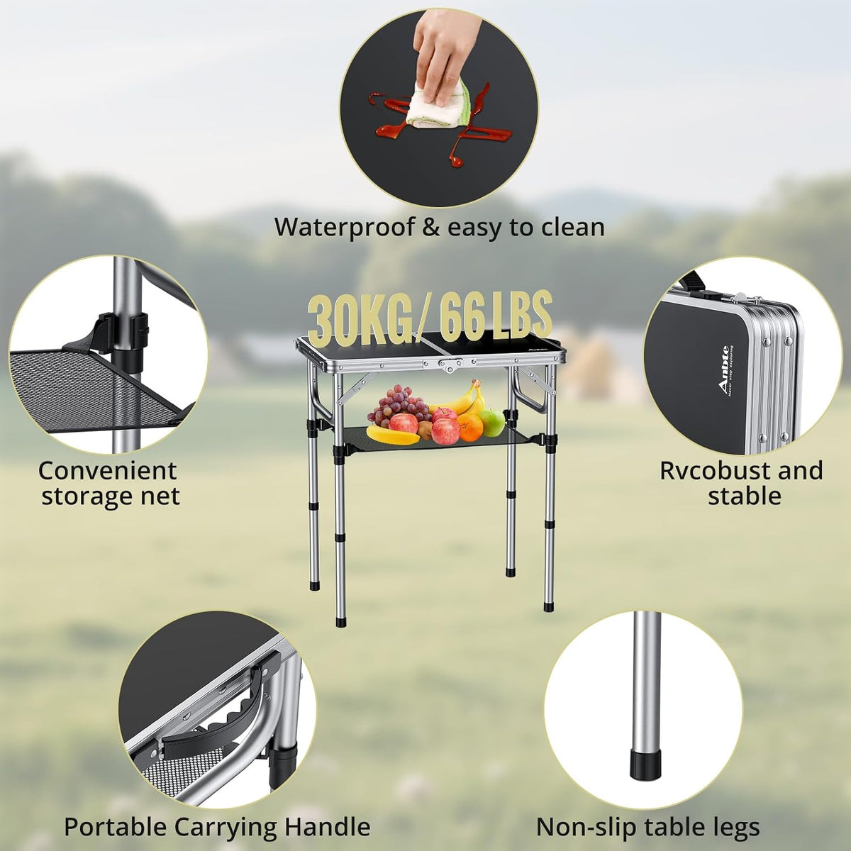 Anbte 2ft Folding Camping Table, 23"x 16" Small Folding Table Portable