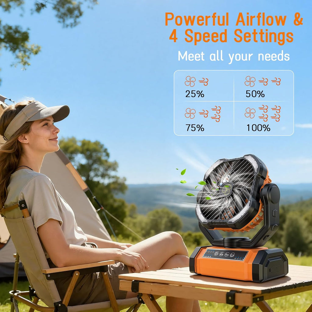 UUYEE Camping Fan Rechargeable, Battery Powered Fans - Orange