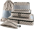 U+U 5 Set Packing Cubes, Travel Organizers with Shoe Bag (Brown Polka Dot)