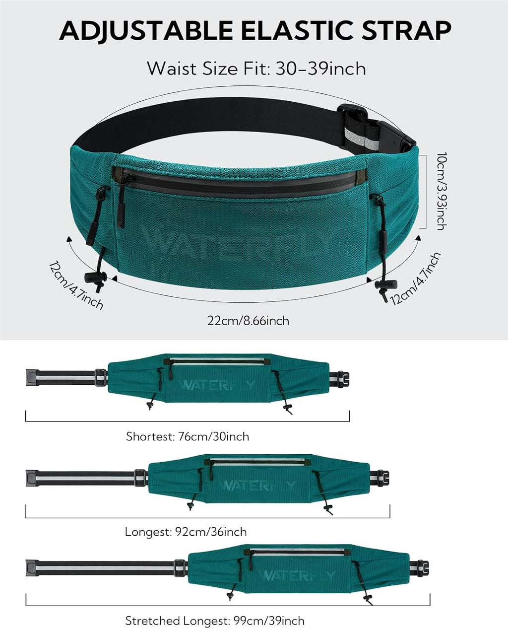 WATERFLY Running Belt Fanny Pack, Runner Race Belt with Bib Clip Green