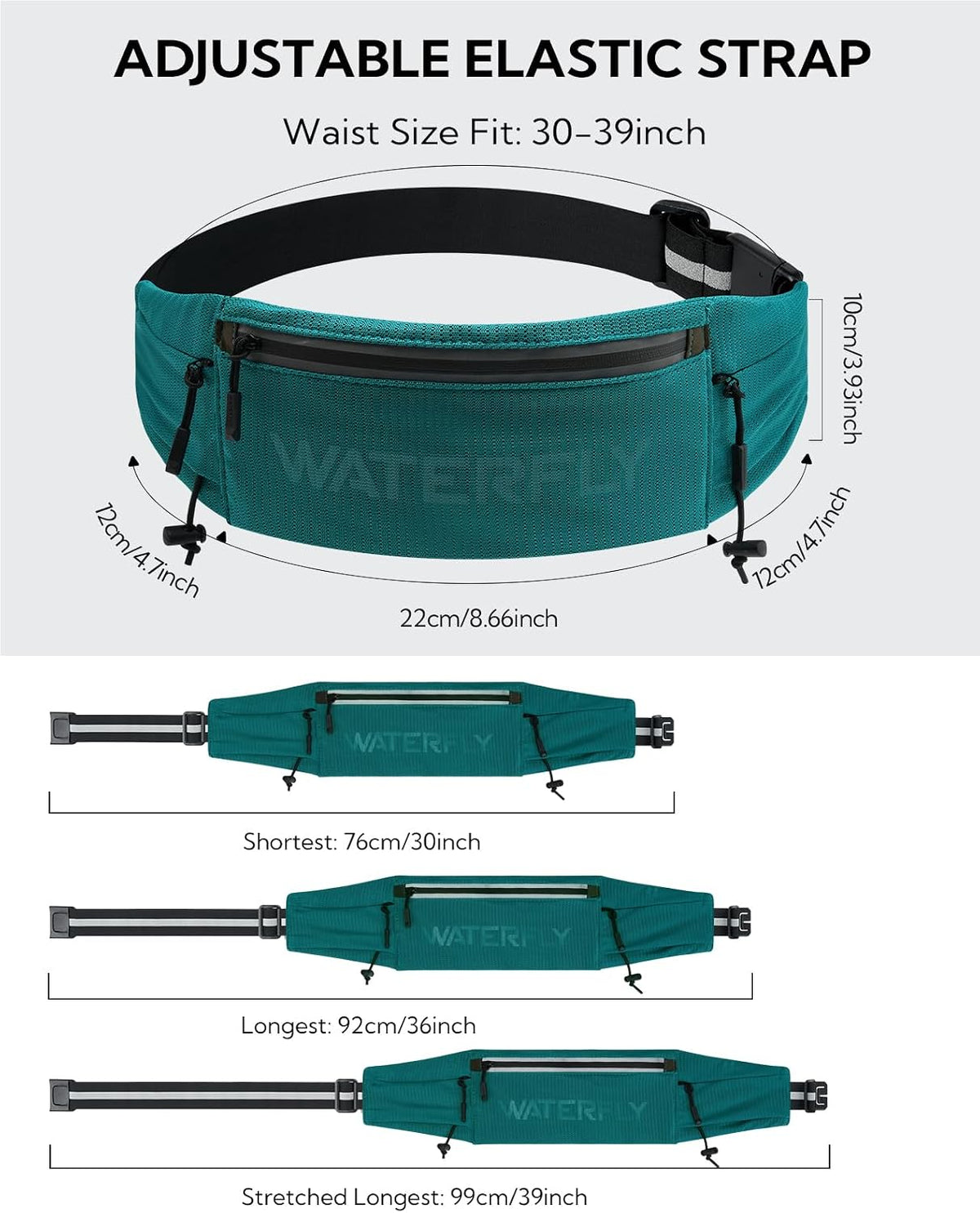 WATERFLY Running Belt Fanny Pack, Runner Race Belt with Bib Clip Green