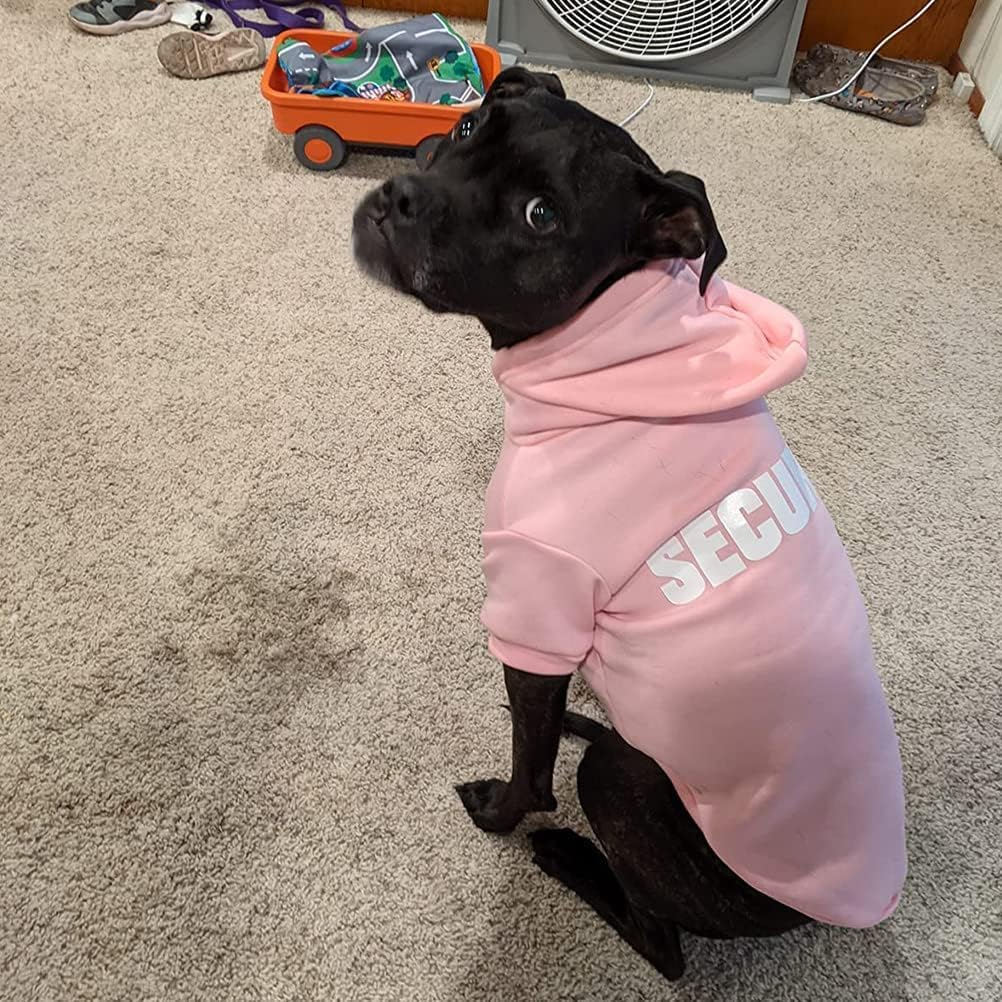 BINGPET Security Dog Hoodie, Pet Sweater Clothes with Leash Hole, Pink