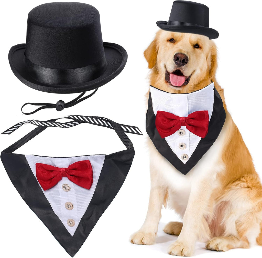Yewong 2 Pieces Pet Formal Accessories Set - Pet Top Hat with Formal Pet Tuxedo Bandana Collar Birthday Party Gradation Halloween Costumes Accessories for Dog Cat (Set-A) One Size