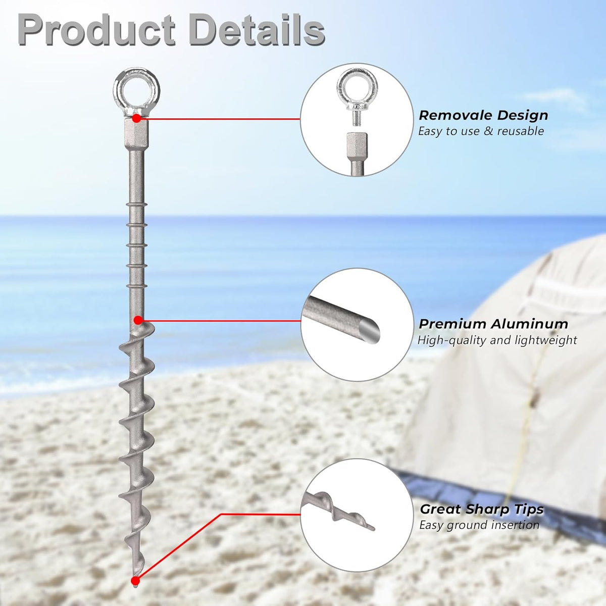 8 Pcs 14" Ground Anchors, Screw in Tent Stakes, Heavy Duty