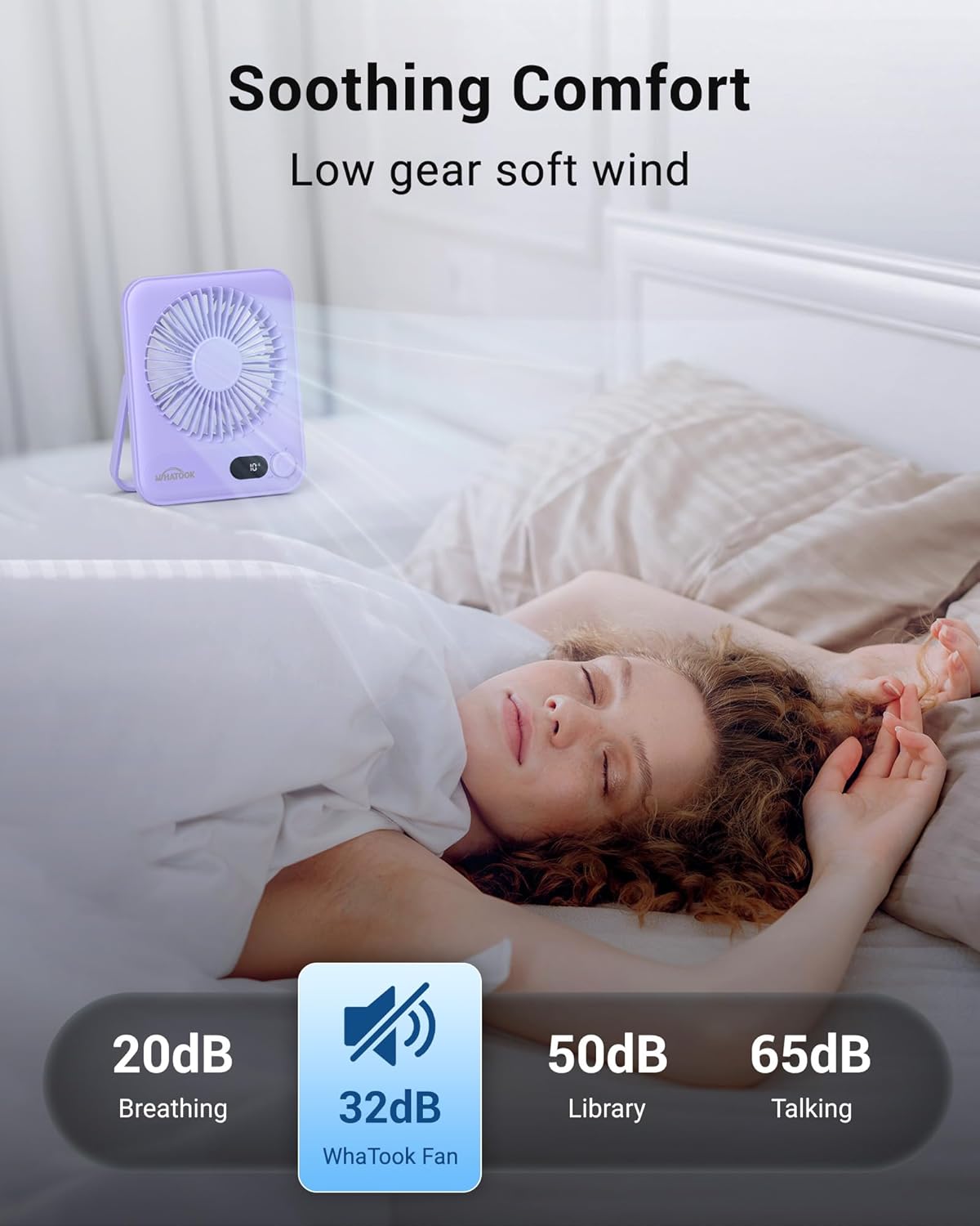 WHATOOK Small Desk Fan Personal Fans: 5000mah 25 Hours Battery Office Quiet Mini Desktop Fan Portable Rechargeable Travel Essentials (Black & Purple, Milliamp Hours, 2000)