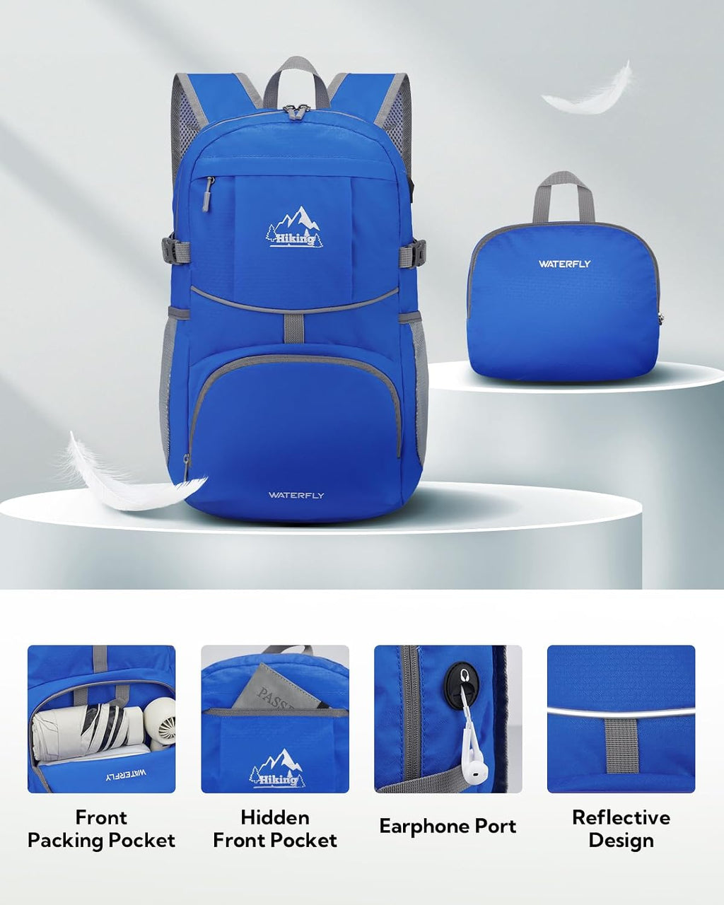 WATERFLY Small Lightweight Packable Hiking Backpack Foldable Travel Daypack